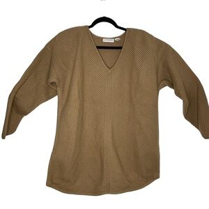 Liz Claiborne Women Knit Ribbed V-Neck Pullover Sweater Long Sleeve Brown Lg